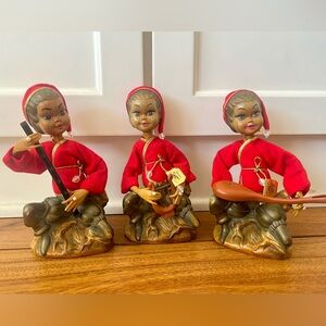 Tilso Golden Fantasy Elves Pixies Musicians Figurines Christmas Vintage Set of 3